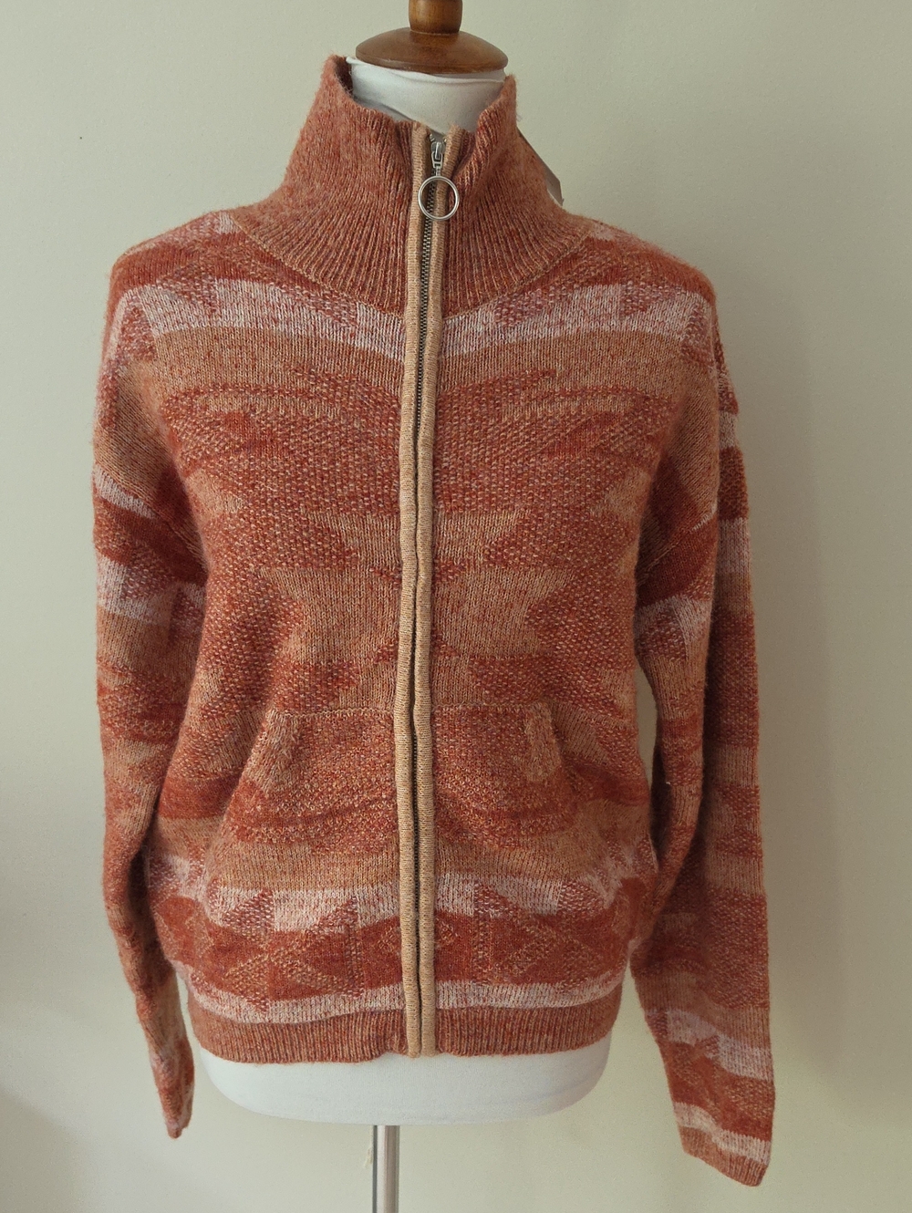 Lucky Brand Rust Orange Zip-Up Knit Jacket